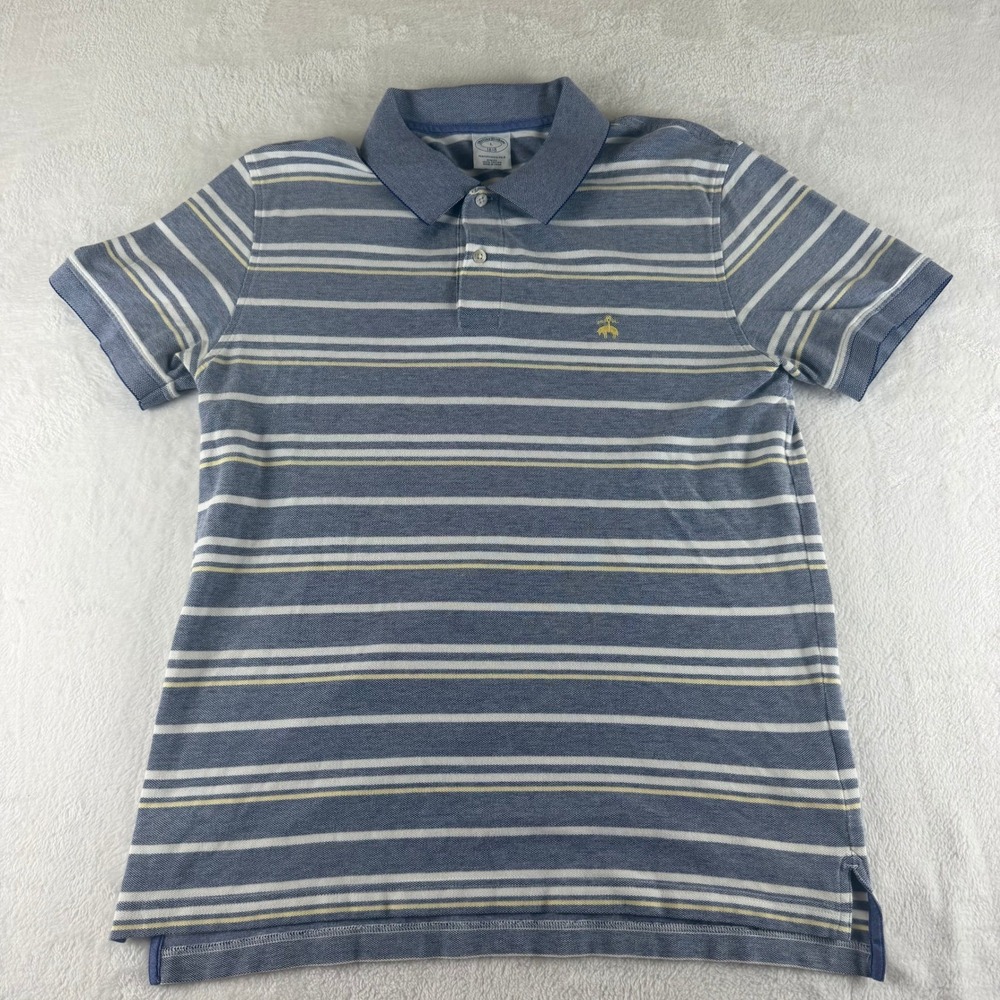 Brooks Brothers Performance Polo Striped Blue Men Large Slim Fit Short Sleeve